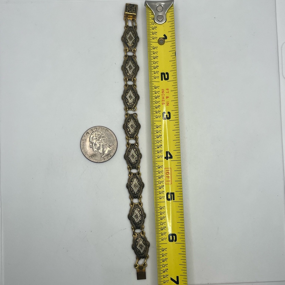 Toledo Spain gold tone black & white enameled design bracelet vintage - Picture 10 of 16